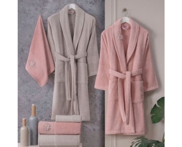 Hobby Line - Pamuklu Bornoz Seti - Pembe K. Bej