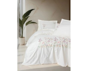 Cotton Box 3D Nakışlı Çift Kişilik Saten Nevresim Takımı Zephy Ekru