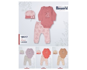 6/9 AY 18517-Kız Cute Bear 3-9 Ay 3P Badili Takım