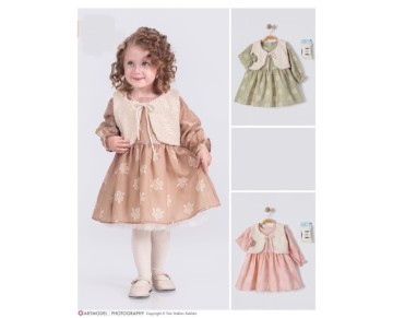 6/24 AY-1492-KETEN DESENLİ CORAPLI YELEKLİ ELBİSE