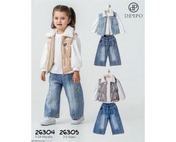 2/5 YAŞ-26305-26305 2/5YAŞ YAKASI PELUŞLU ÜÇLÜ TAKIM