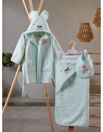 Cotton Box Bebek Bornoz Seti Aslan Mint