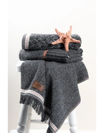 Cotton Box 3'lü Jakarlı Havlu Seti Denim Antrasit 50x90 8680108067352