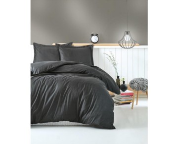 Cotton Box Çift Kişilik Saten Nevresim Takımı Elegante Stripe Antrasit