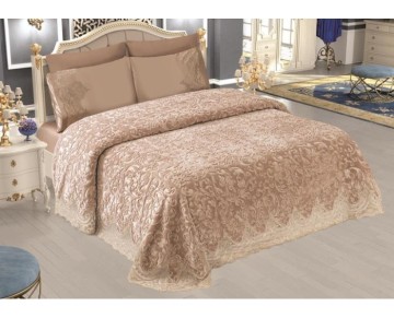 Nevresim Dünyası Anna Karina Çift Kişilik Çeyizlik Battaniye Takımı Safir Cappucino