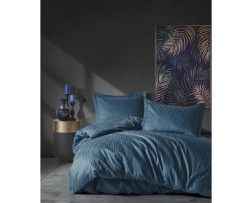 Cotton Box Çift Kişilik Saten Nevresim Takımı Elegante Stripe Mavi