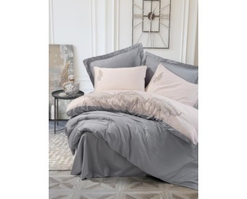 Cotton Box Brode Nakışlı Çift Kişilik Saten Nevresim Takımı Sheen Gri