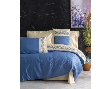 Cotton Box Brode Nakışlı Çift Kişilik Saten Nevresim Takımı Amaya Bej