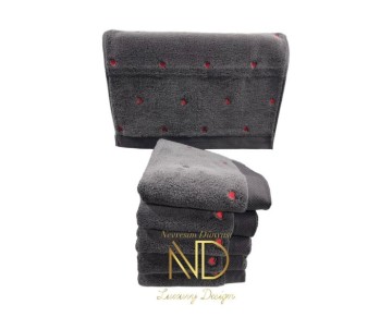 Hobby Lubow Love Koyu Gri Kırmızı Nakışlı 50x90 6'lı Havlu Seti