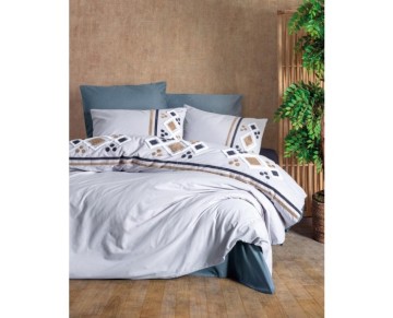 Cotton Box Puff Nakışlı Ranforce Çift Kişilik Nevresim Takımı Stesso Mavi