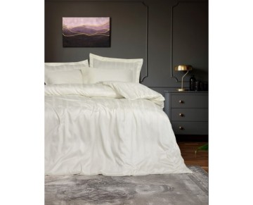 Cotton Box Çift Kişilik Smart Stripe Bambu Saten Nevresim Takımı Ekru