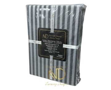 Nevresim Dünyası Çift Kişilik Çizgili Saten Nevresim Takımı Antrasit