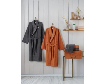 Cotton Box Folk Art Aile Bornoz Seti Dalila Tarçın-Antrasit