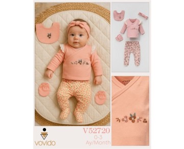 0/3 AY -52720-ÇİÇEK NAKIŞ VE BASKILI OMUZ BRODE FIRFIRLI BEŞLİ SET