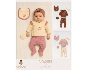 0/3 AY 52863-ÇİÇEK NAKIŞLI OMUZ VE ÖNLÜK BRODELİ BEŞLİ SET