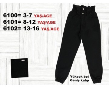 8/12 YAŞ 6101 GENİŞ KALIP BEL PAÇA LASTİKLİ KIZ KOT PANTOLON
