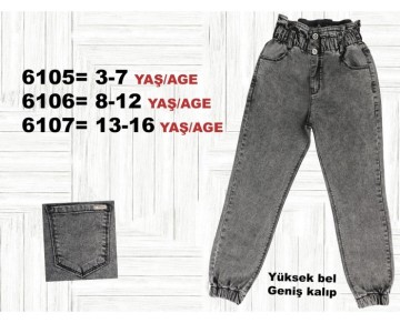 8/12 YAŞ 6106 GENİŞ KALIP PAÇA LASTİKLİ KIZ KOT PANTOLON