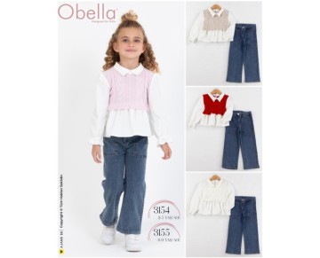 6/9 YAŞ 3155-TRİKO GÖMLEKLİ KOT PANT KIZ TAKIM