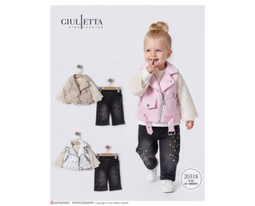 9/24 AY 20318-ŞİŞME YELEKLİ ÇOK CEPLİ DÖRTLÜ KIZ TAKIM