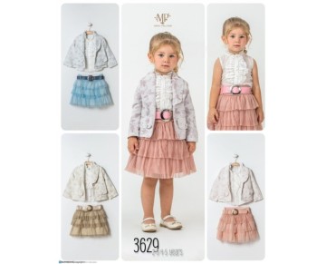 2/5 YAŞ 3629-TÜL PLİSELİ FIRFIRLI ETEK ÜÇLÜ TAKIM