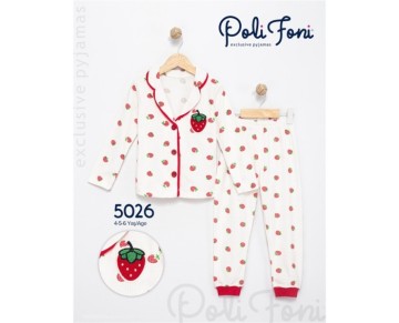 4/6 yaş 5026-ÇİLEKLİ SÜZENELİ YAKALI PİJAMA TAKIM