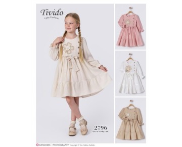 6/12 YAŞ-2796-Çiçekli Elbise