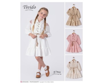 6/12 YAŞ-2794-Düğmeli Elbise