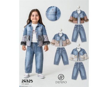 2/5 YAŞ-26325-26325 2/5YAŞ KOT PELUŞLU ÜÇLÜ TAKIM