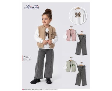 3/6 YAŞ-2643-kapitone triko yelek-badi-kot pantalon