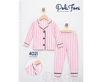 1/3 YAŞ 4021-PEMBE ÇİZGİLİ YAKALI PIJAMA TAKIM