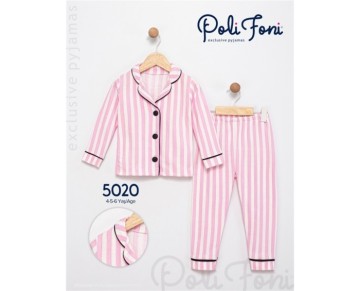 4/6 YAŞ 5020-PEMBE ÇİZGİLİ YAKALI PIJAMA TAKIM