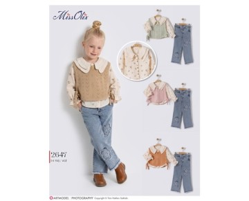 3/6 YAŞ-2647-baskılı gömlek-triko süeter-kot pantalon