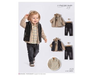 9/24 AY 1521-KAPÜŞONLU TRİKOLU YELEKLİ DÖRTLÜ ERKEK TAKIM