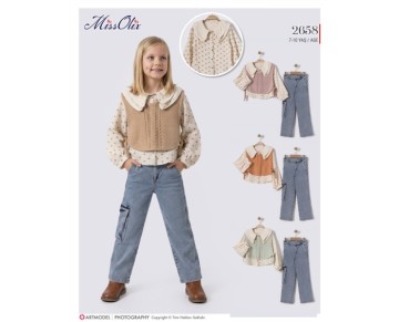 7/10 YAŞ-2658-baskılı gömlek-triko süeter-kargo cepli kot pant