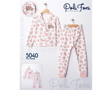 4/6 YAŞ 5040-GÜLLÜ SÜZENELİ YAKALI PİJAMA TAKIM