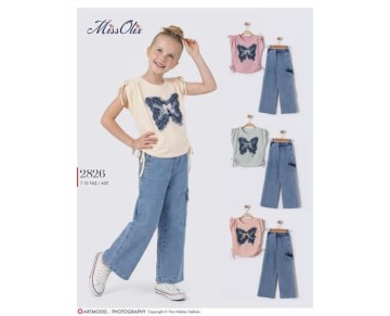 7/10 YAŞ-2826-kot kelebekli badi-kargo cepli kot pantalon