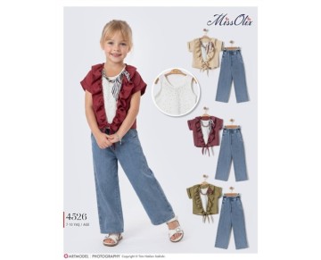 7/10 YAŞ-4526-taş baskılı atlet-fırfırlı modal tunik-kot pantalon