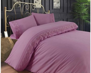 Anna Karina Brode Ranforce Çift Kişilik Nevresim Takımı Lotus Mürdüm