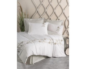 Cotton Box 3D Nakışlı Çift Kişilik Saten Nevresim Takımı Urian Bej