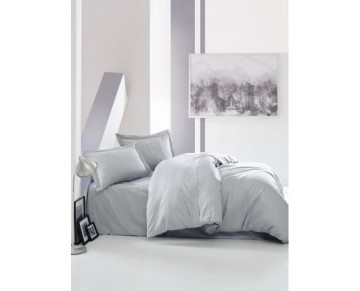 Cotton Box Stripe Elegant Gri Çift Kişilik Saten Nevresim Takımı