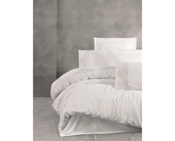 Cotton Box Brode Nakışlı Çift Kişilik Saten Nevresim Takımı Genny Beyaz