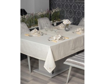 Cotton Box Pera Ekru 8 Parça Keten Masa Örtüsü