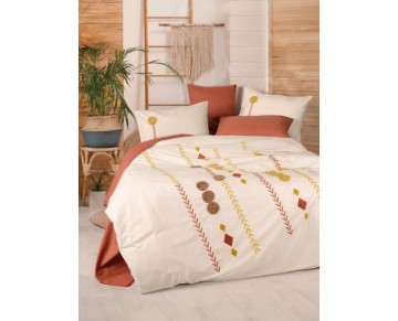 Cotton Box Puff Nakışlı Ranforce Çift Kişilik Nevresim Takımı Amaris Kiremit