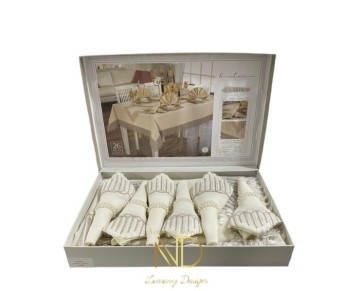 Anna Karina 25 Parça Masa Örtüsü Seti Karin Krem