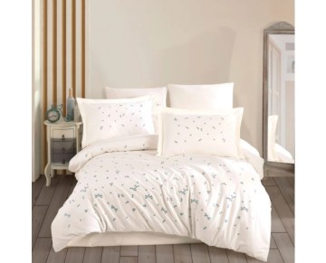 Hobby Çift Kişilik Poplin Premium Nakışlı Nevresim Spring Krem