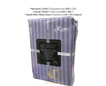 Nevresim Dünyası Çift Kişilik Çizgili Saten Nevresim Takımı Mor