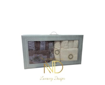 Nevresim Dünyası Nakışlı Bornoz Seti Kahve Bej