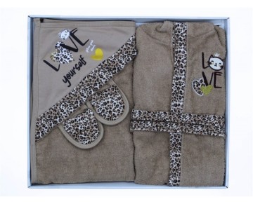 0/3 AY 18578 Kız Leopar Bornoz Set