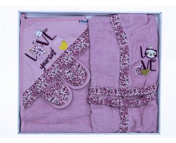 0/3 AY 18578 Kız Leopar Bornoz Set